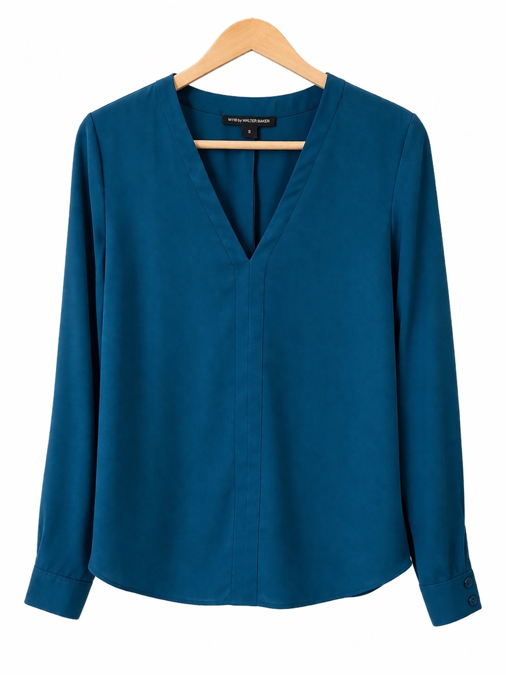 W118 by Walter Baker Teal V-Neck Long Sleeve Blouse Size Small
